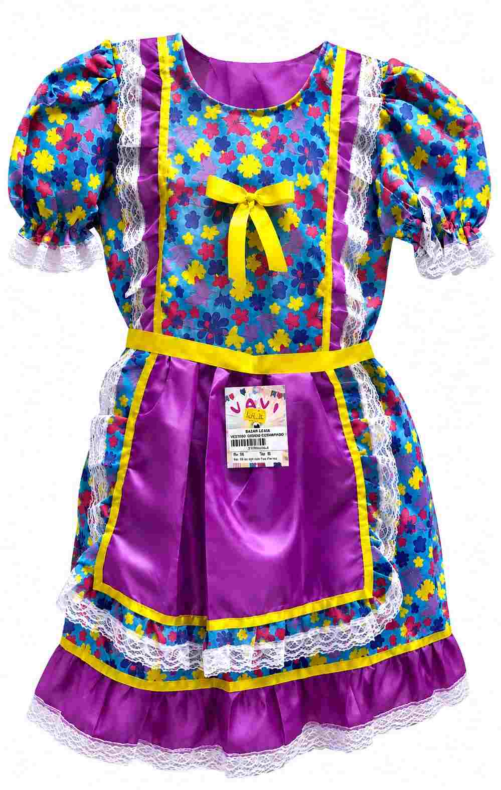 VESTIDO JUNINO ESTAMPADO C/RENDA REF 032